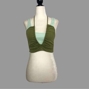 ❤️ XXS ❤️ NWT Anthro Layered Tank Strappy Cropped Halter Tie Neck Block